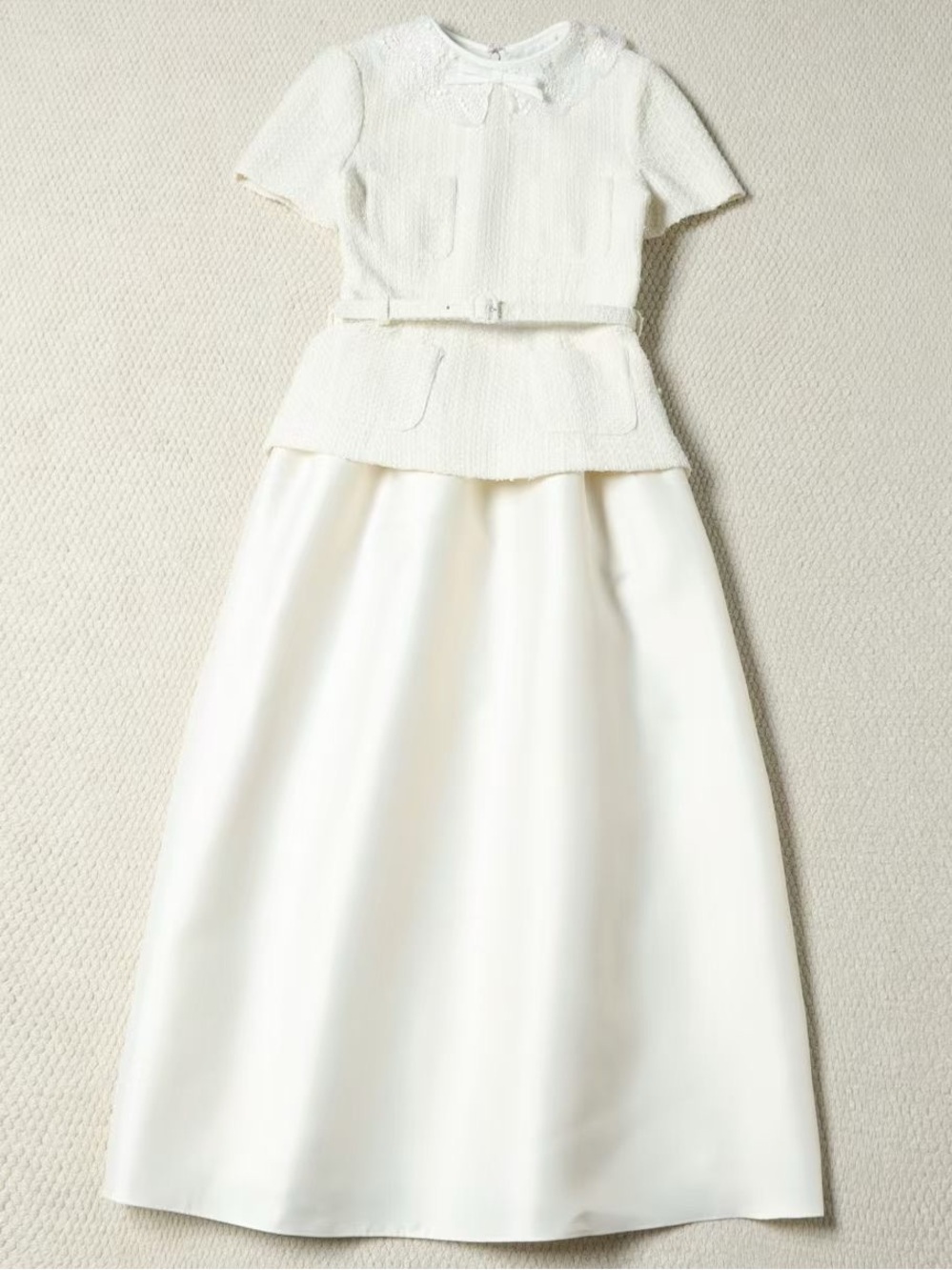 NWOT Self-Portrait CREAM BOUCLE TAFFETA MIDI DRESS - Picture 9 of 15